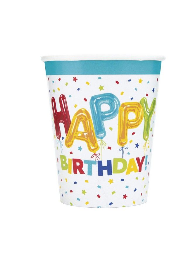 Unique Disposable Paper Cups 9 Oz ; Happy Balloon Birthday ; 8 Pcs - Image 1