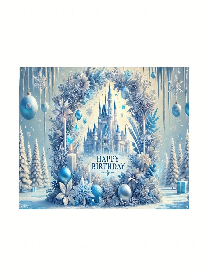 BlissYard Frozen Happy Birthday Banner Princess Castle Backdrop Frozen Party Decorations Happy Birthday Princess Banners Decorations for Celebration Party Supplies Backdrops for Women Girls 71x43 Inch - Image 2