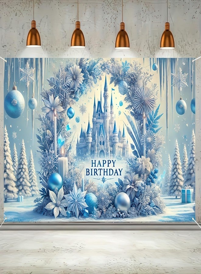 BlissYard Frozen Happy Birthday Banner Princess Castle Backdrop Frozen Party Decorations Happy Birthday Princess Banners Decorations for Celebration Party Supplies Backdrops for Women Girls 71x43 Inch - Image 3