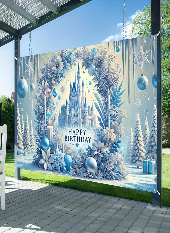 BlissYard Frozen Happy Birthday Banner Princess Castle Backdrop Frozen Party Decorations Happy Birthday Princess Banners Decorations for Celebration Party Supplies Backdrops for Women Girls 71x43 Inch - Image 5
