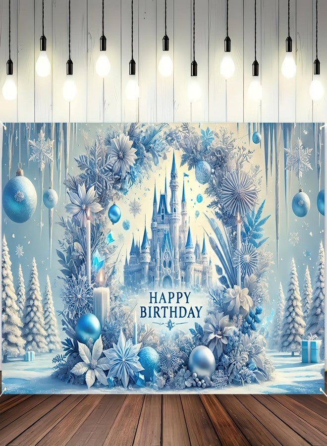 BlissYard Frozen Happy Birthday Banner Princess Castle Backdrop Frozen Party Decorations Happy Birthday Princess Banners Decorations for Celebration Party Supplies Backdrops for Women Girls 71x43 Inch - Image 4