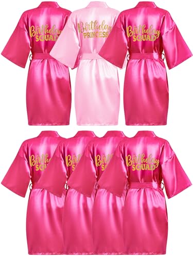 Jecery 7 Pcs Birthday Squad Robe Birthday Princess Robe Spa Party Supplies Unicorn Slumber Pajamas for GirlsPink and Rose Red Size 10 - Image 1