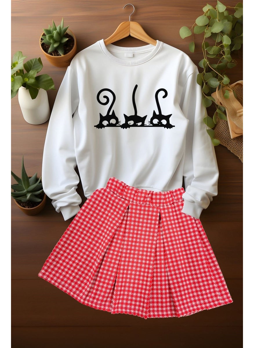 Ada Bebek Çocuk - Ada Baby Child Style Plaid Skirt Cute Friends Sweat Skirt Top and Bottom Set - Image 1