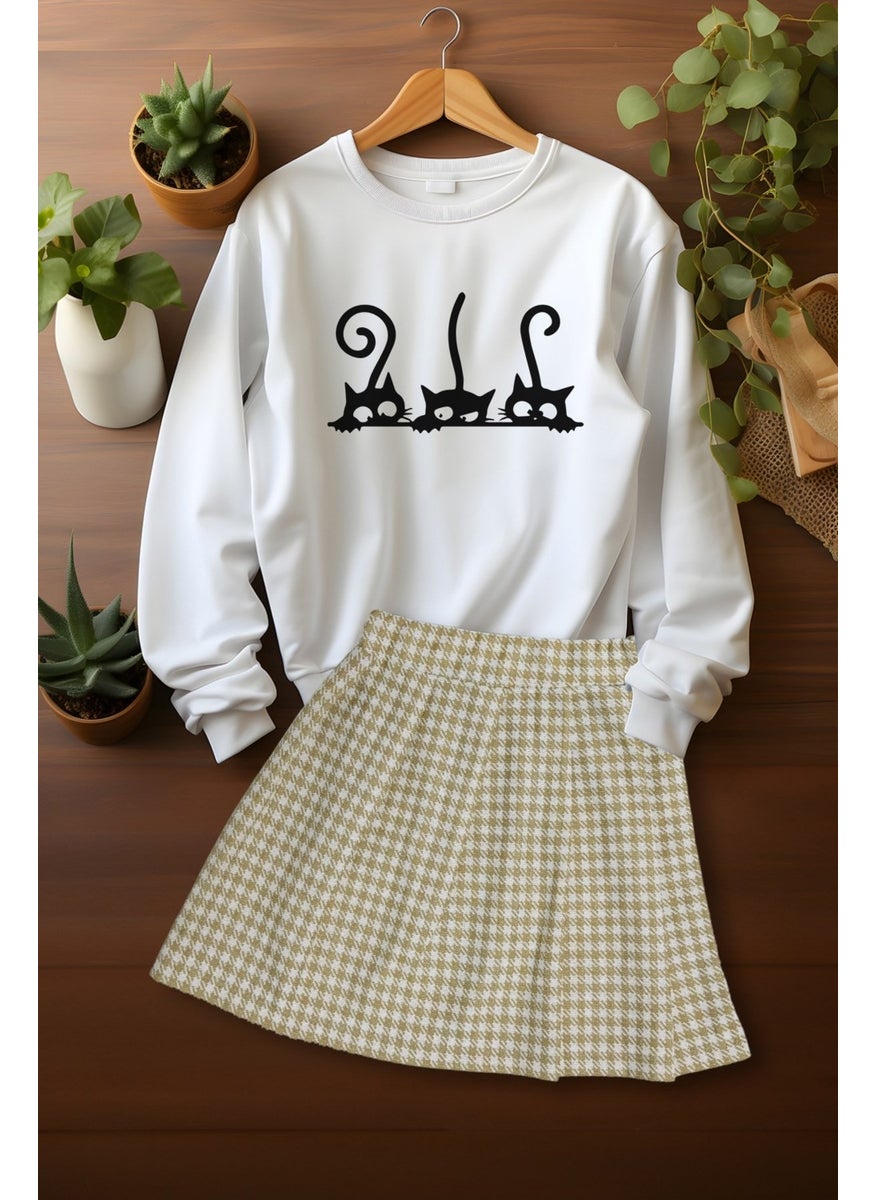 Ada Bebek Çocuk - Ada Baby Child Style Plaid Skirt Cute Friends Sweat Skirt Top and Bottom Set - Image 1