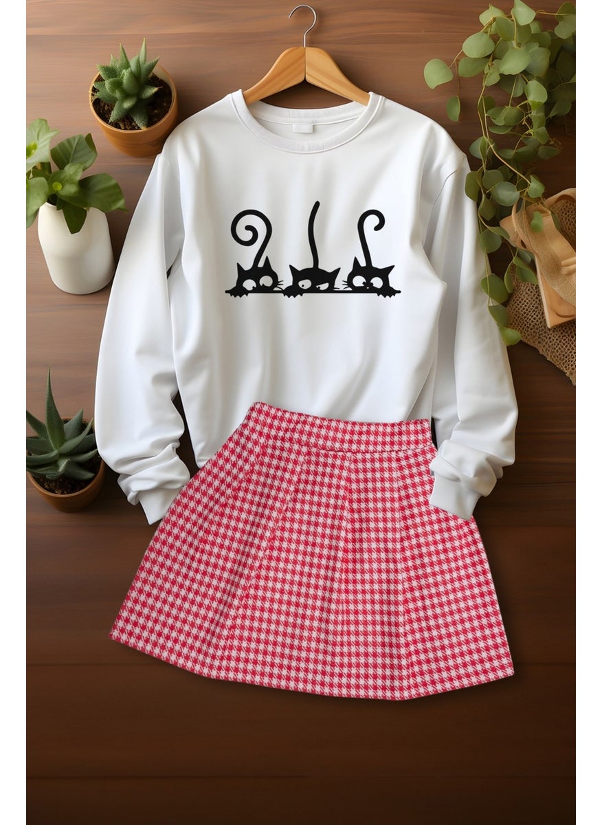 Ada Bebek Çocuk - Ada Baby Child Style Plaid Skirt Cute Friends Sweat Skirt Top and Bottom Set - Image 1