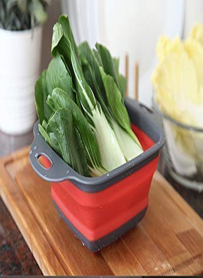 TREXEE Retractable Square 1 Pc Foldable Fruit Vegetables Washing Bowl Drying Basket with Drain Holes/Silicone Storage Organizer Collapsible(Multicolor)(Small) - Image 3