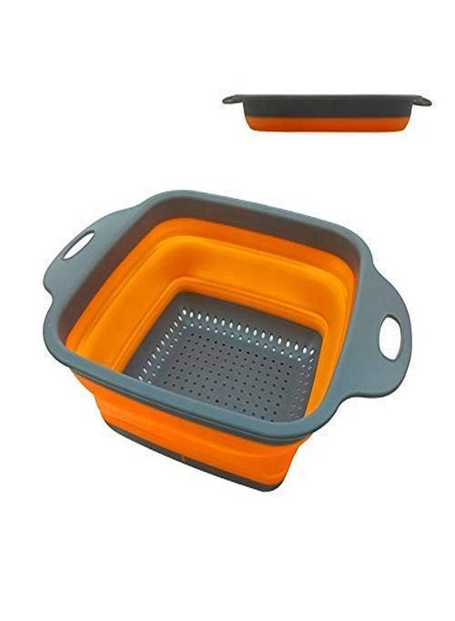 TREXEE Retractable Square 1 Pc Foldable Fruit Vegetables Washing Bowl Drying Basket with Drain Holes/Silicone Storage Organizer Collapsible(Multicolor)(Small) - Image 2