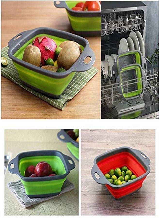 TREXEE Retractable Square 1 Pc Foldable Fruit Vegetables Washing Bowl Drying Basket with Drain Holes/Silicone Storage Organizer Collapsible(Multicolor)(Small) - Image 4