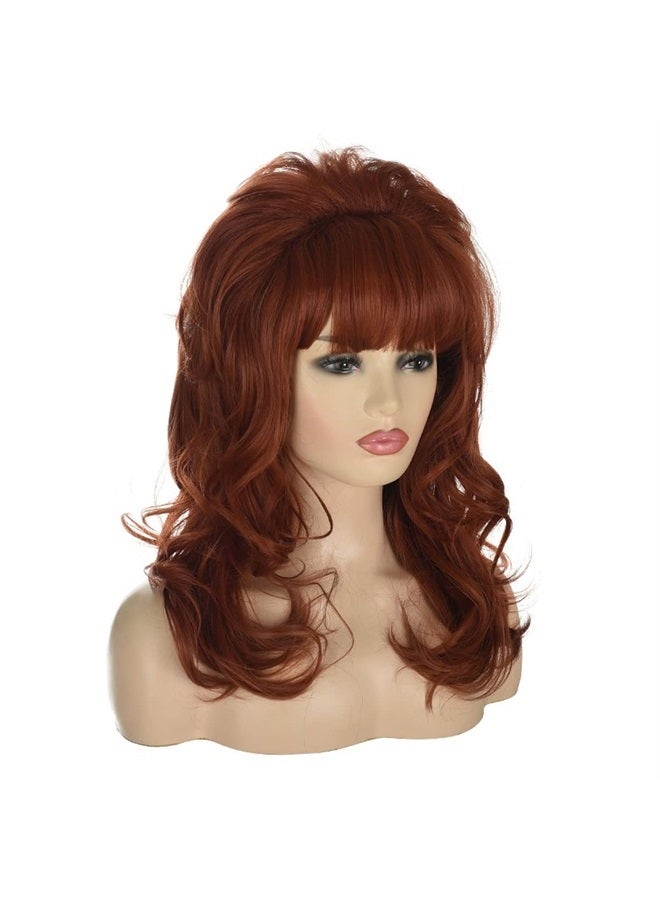 FVCENT 80s housewife wig Big Bouffant Hair Long Wavy Classical Beehive Wigs with Bangs Married Costumes for Women (Auburn) - Image 1