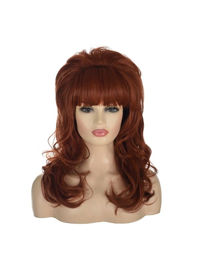 FVCENT 80s housewife wig Big Bouffant Hair Long Wavy Classical Beehive Wigs with Bangs Married Costumes for Women (Auburn) - Image 2