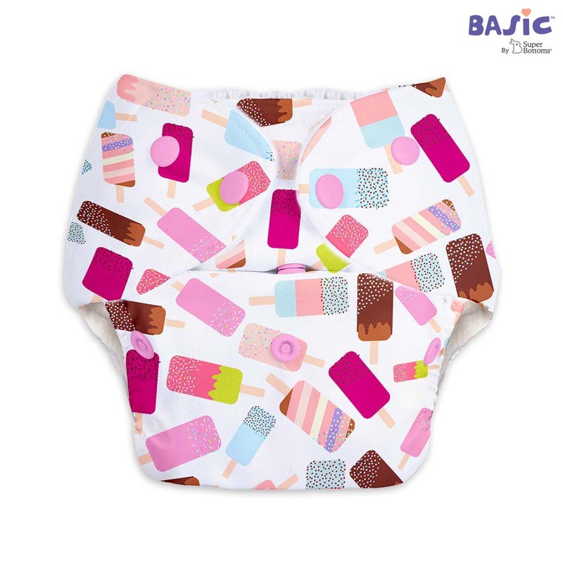 Superbottoms SuperBottoms Basic Icecream Print diaper with soaker | BASIC Bed Protecting Mat Peppy Pink print Medium size - Bed & Floor Protector/Playmat, Super Light-Weight, 8.5X Absorbent  - Image 2