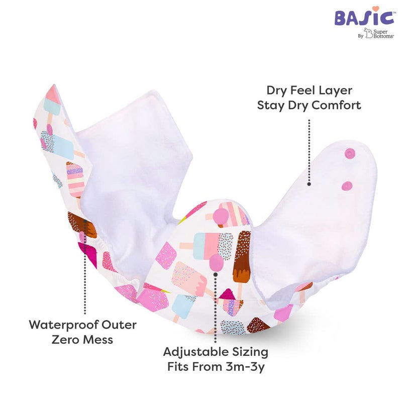 Superbottoms SuperBottoms Basic Icecream Print diaper with soaker | BASIC Bed Protecting Mat Peppy Pink print Medium size - Bed & Floor Protector/Playmat, Super Light-Weight, 8.5X Absorbent  - Image 5