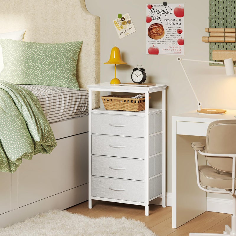 Huuger Night Stand with Charging Station, Multiple Drawer Dresser for Bedroom, Bedside Table, Tall Nightstand with PU Leather Finish, Open Shelf, End Table, for Closet, Entryway, Bedroom, White - Image 2