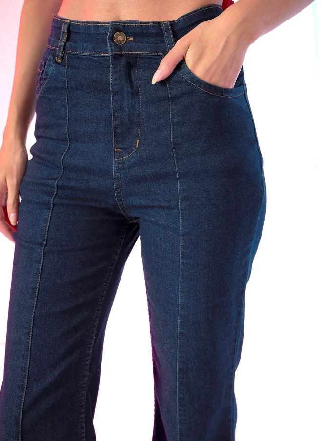 SASSAFRAS Deep Navy Blue High-Rise Relaxed Fit Jeans for Women