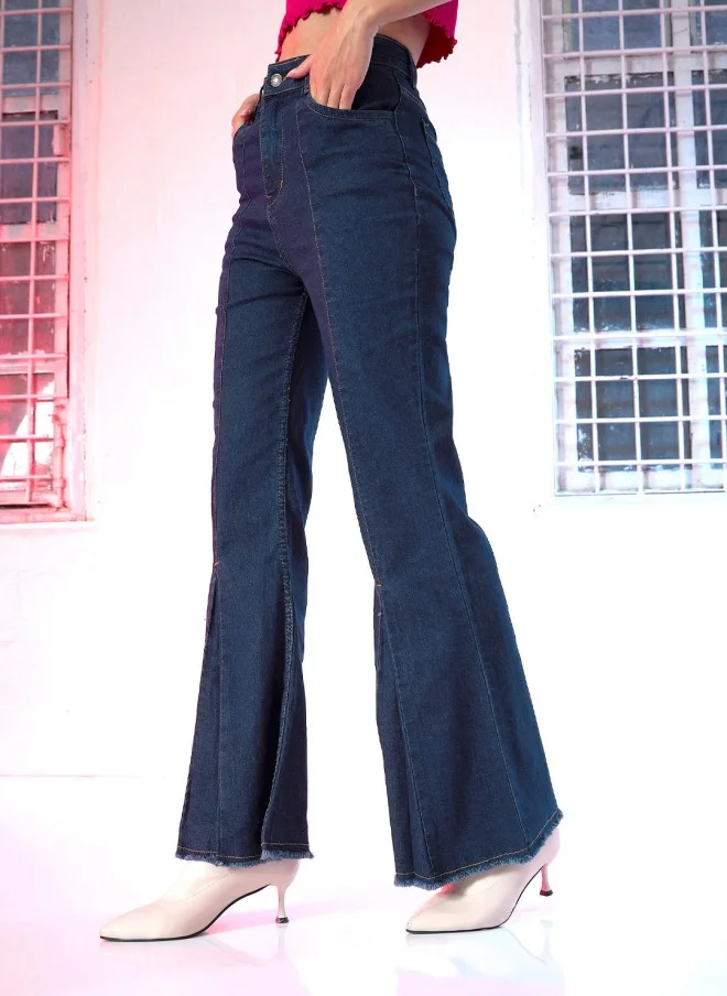 SASSAFRAS Deep Navy Blue High-Rise Relaxed Fit Jeans for Women