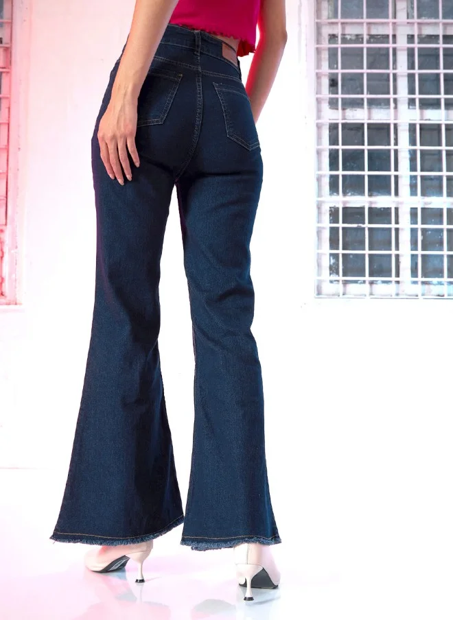SASSAFRAS Deep Navy Blue High-Rise Relaxed Fit Jeans for Women