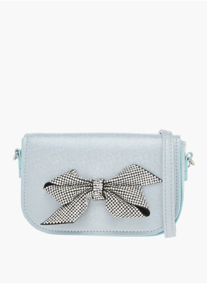 Celeste Girls Bow Embellished Crossbody Bag with Chain Detail Strap and Flap Closure  - Image 1