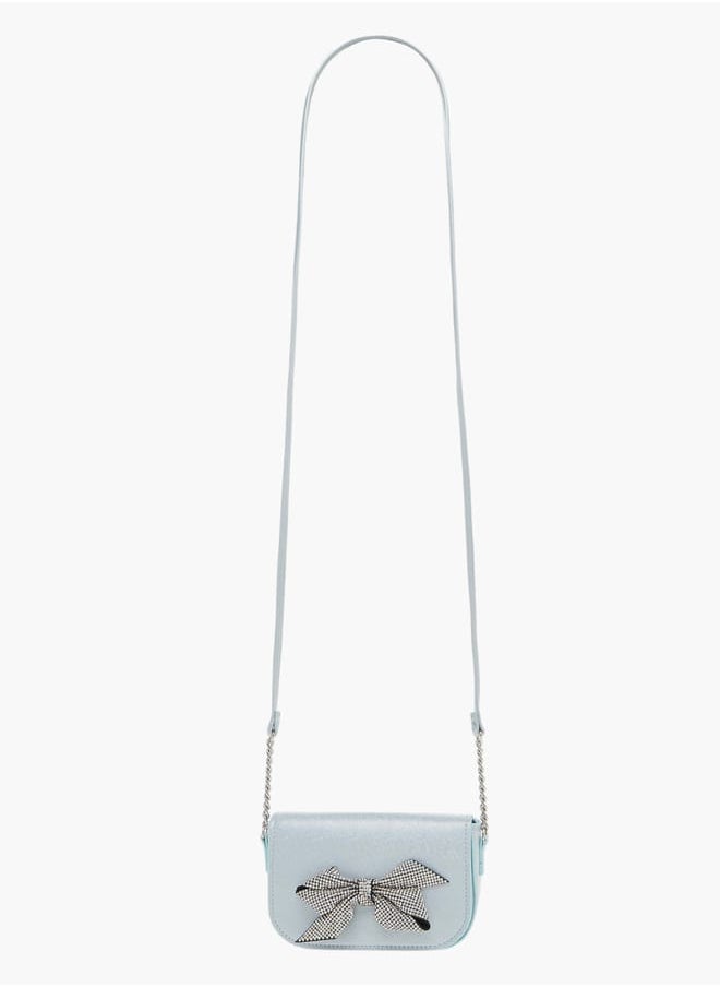 Celeste Girls Bow Embellished Crossbody Bag with Chain Detail Strap and Flap Closure  - Image 2