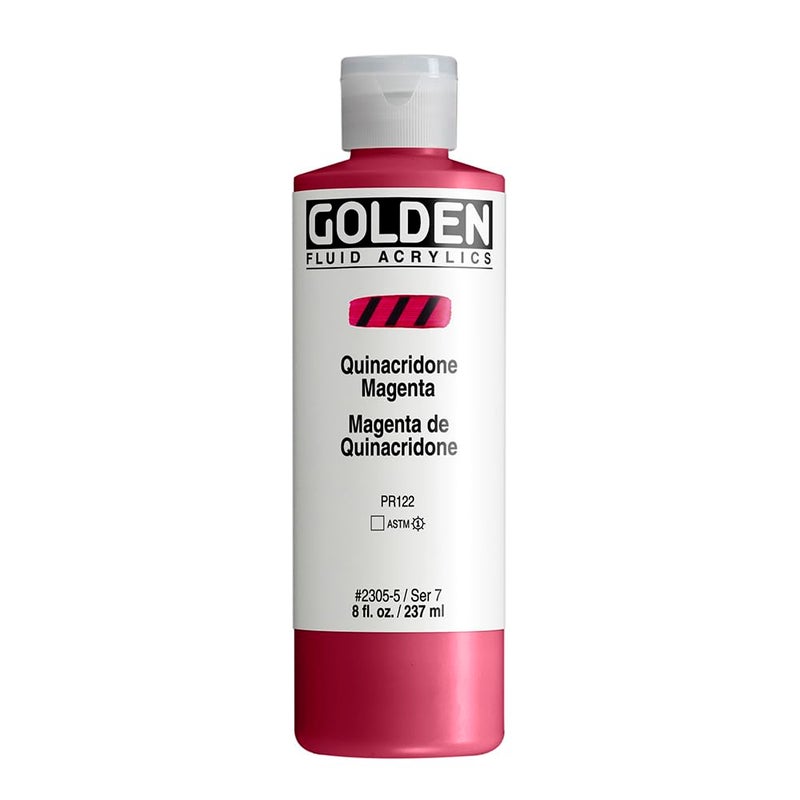 GOLDEN Fluid Acrylics, Quinacridone Magenta, 8 fl. oz. Bottle, Professional Acrylic Paint, Transparent - Image 1