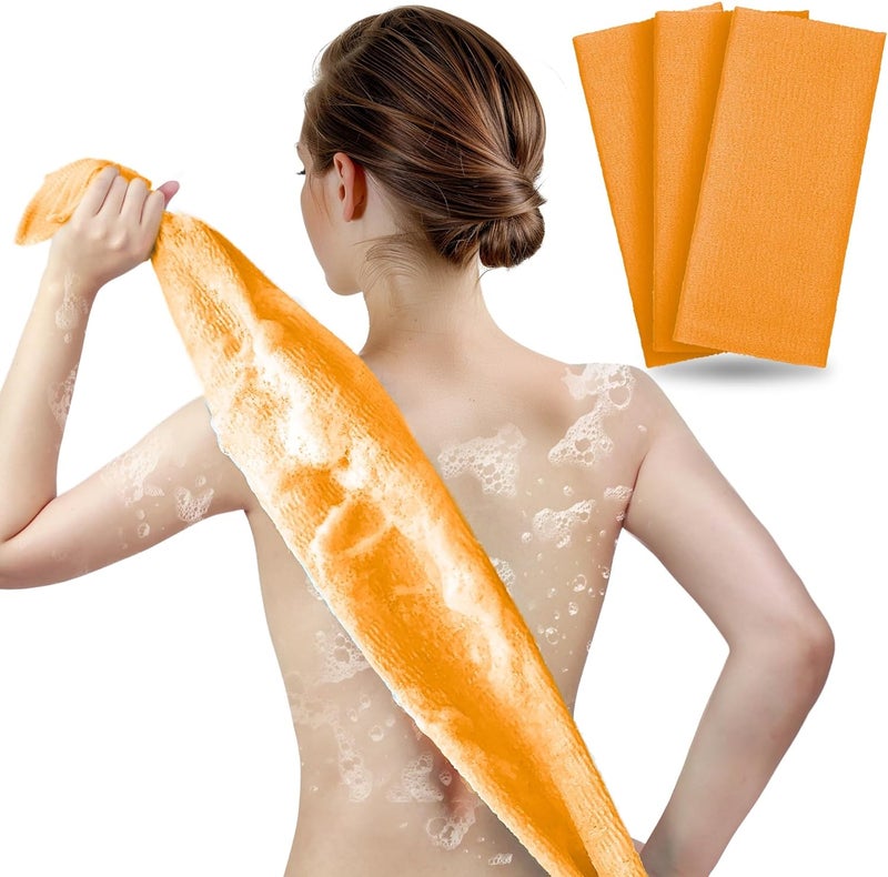 ARCH&M Exfoliating Washcloth & Body Scrubber for Shower (3 Pack) | Japanese Beauty Cloth for Deep Cleansing & Back Exfoliation (Orange x 3) - Image 1