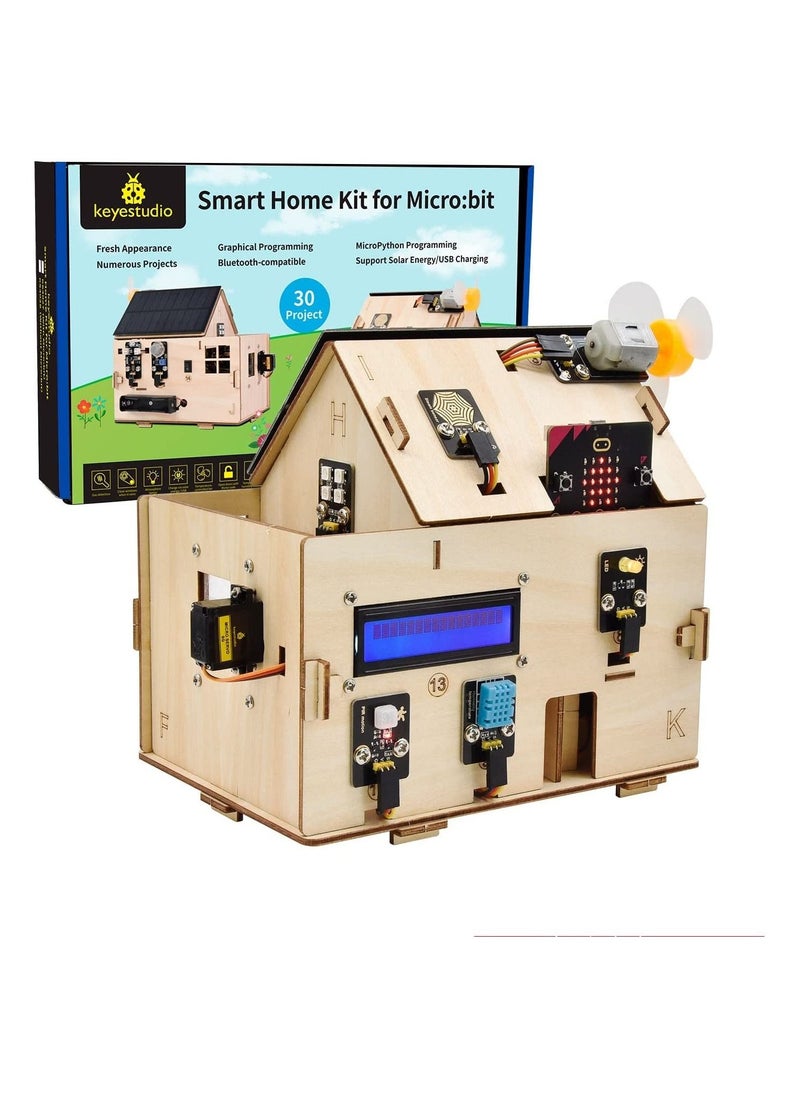 Keyestudio - KEYESTUDIO Micro bit Smart Home Starter Kit with Micro bit V2, Make Code Blocks & Python Code - Wireless Remote Control APP - Solar & Micro USB Charging - RGB, i2c LCD for Kids Coding - Image 1