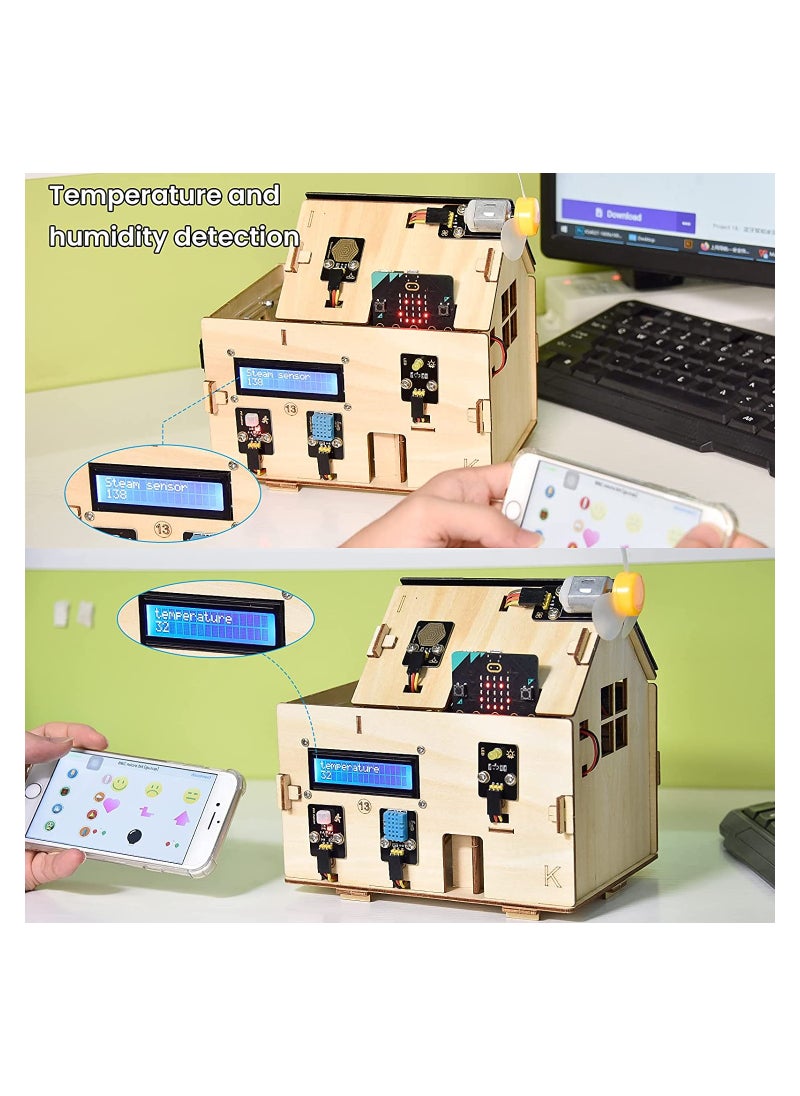 Keyestudio - KEYESTUDIO Micro bit Smart Home Starter Kit with Micro bit V2, Make Code Blocks & Python Code - Wireless Remote Control APP - Solar & Micro USB Charging - RGB, i2c LCD for Kids Coding - Image 1