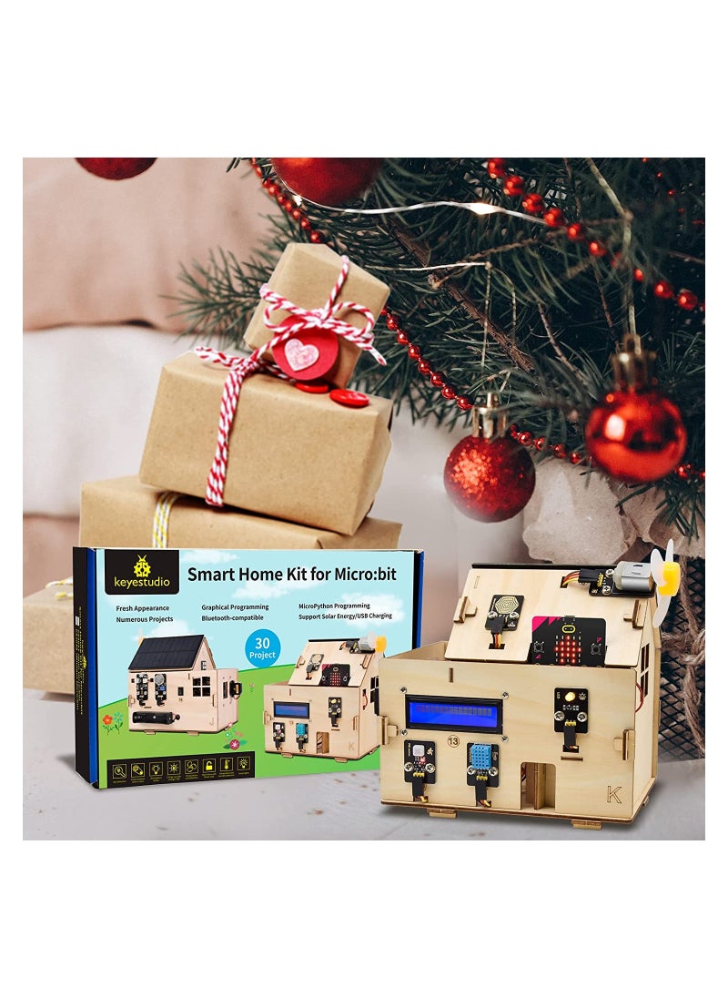 Keyestudio - KEYESTUDIO Micro bit Smart Home Starter Kit with Micro bit V2, Make Code Blocks & Python Code - Wireless Remote Control APP - Solar & Micro USB Charging - RGB, i2c LCD for Kids Coding - Image 1