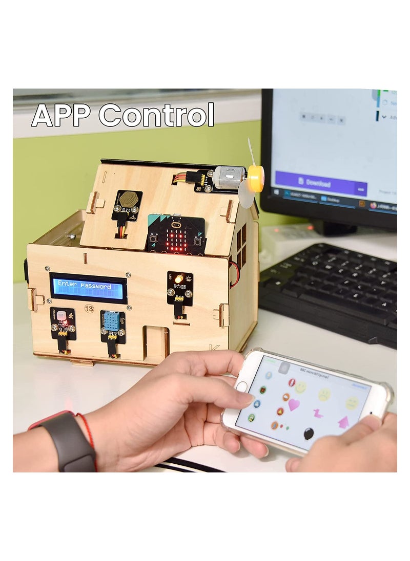 Keyestudio - KEYESTUDIO Micro bit Smart Home Starter Kit with Micro bit V2, Make Code Blocks & Python Code - Wireless Remote Control APP - Solar & Micro USB Charging - RGB, i2c LCD for Kids Coding - Image 1
