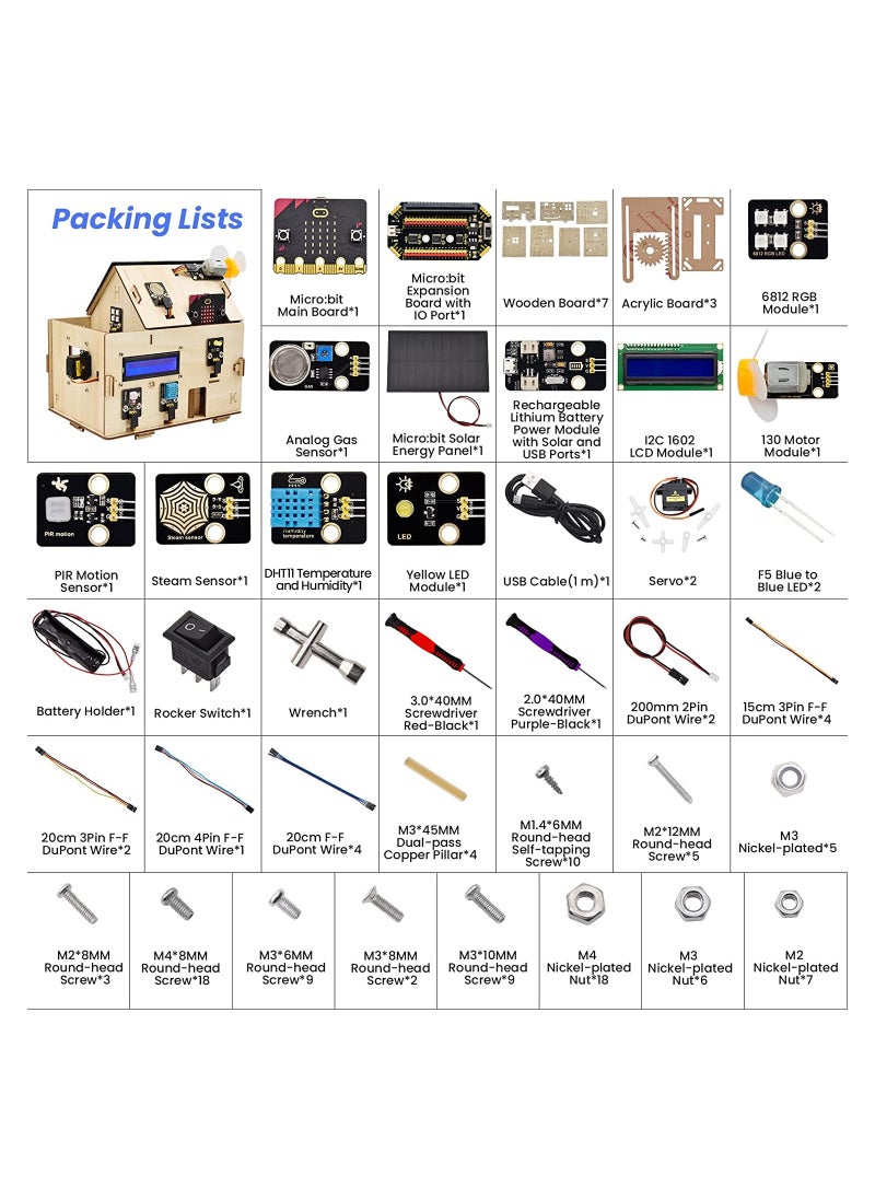 Keyestudio - KEYESTUDIO Micro bit Smart Home Starter Kit with Micro bit V2, Make Code Blocks & Python Code - Wireless Remote Control APP - Solar & Micro USB Charging - RGB, i2c LCD for Kids Coding - Image 1