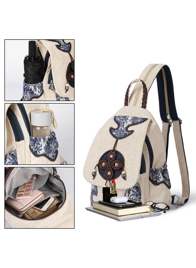 AULUDA AULUDA Lady's Convertible Sling Bag, Hand Craft Artisan Purse, Flower Straw Garden Stylish Canvas Casual Day Mini Backpack for Women - Image 1