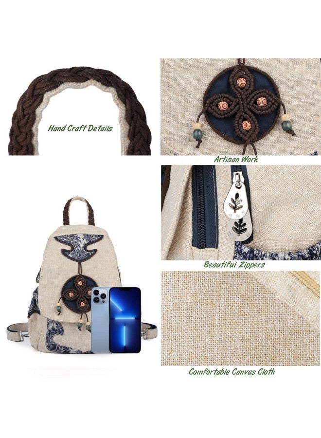 AULUDA AULUDA Lady's Convertible Sling Bag, Hand Craft Artisan Purse, Flower Straw Garden Stylish Canvas Casual Day Mini Backpack for Women - Image 4
