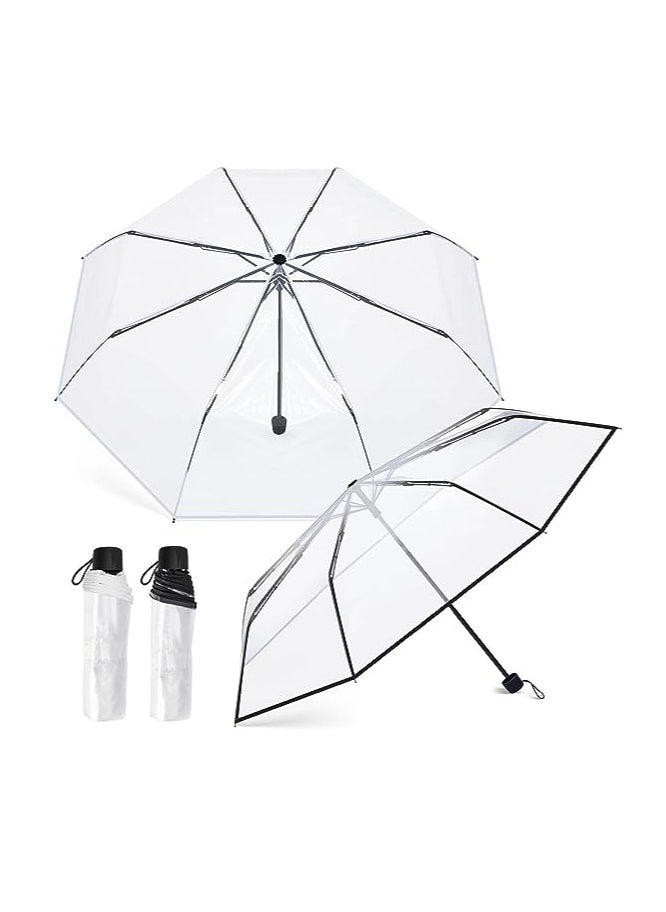 Generic Clear Umbrella Transparent Portable Umbrella Compact Foldable Umbrella Manual Open Close Folding Umbrellas for Wedding Travel Dating 2 Pcs  - Image 1