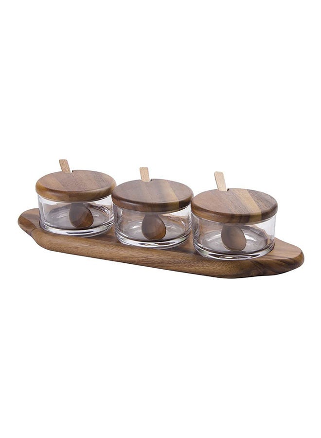 BLACKSTONE Acacia glass jars with bottom tray and spoons, Glass Pantry Storage Containers glass jars suitable for kitchen, restaurants, coffee shops looks attractive when served set of 3 - AC1005 - Image 2