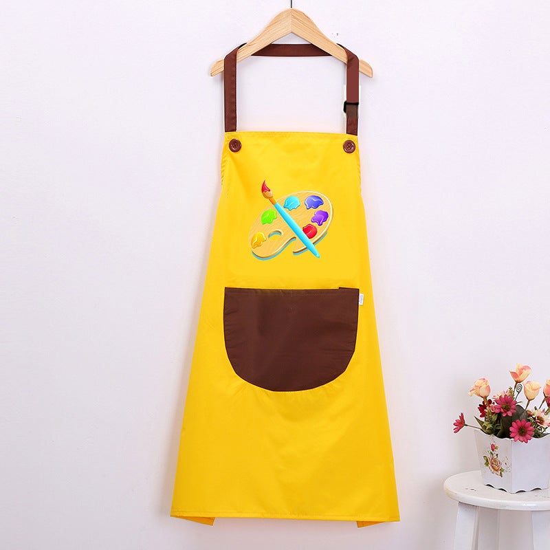 Kids Art Smock with Custom Logo Yellow coffee pocket 