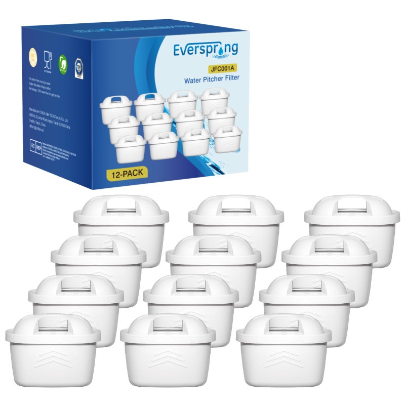 EVERSPRING Water Filter Cartridges Compatible with Brita Maxtra Maxtra Plus Mavea Anna Duomax 12 Pieces