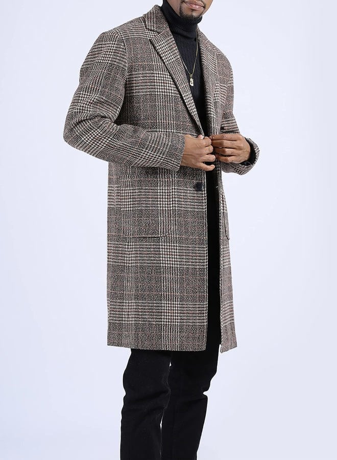 Springrain Men's Wool Blend Pea Coat Notched Collar Single Breasted Overcoat Warm Winter Trench Coat(Khaki-XS) - Image 3