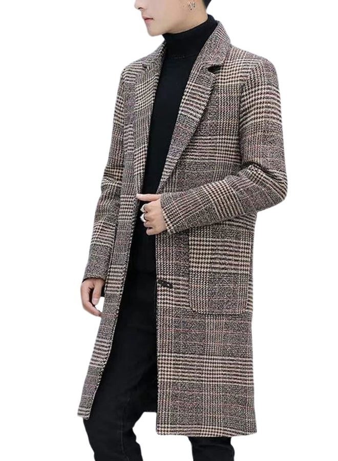 Springrain Men's Wool Blend Pea Coat Notched Collar Single Breasted Overcoat Warm Winter Trench Coat(Khaki-XS) - Image 1