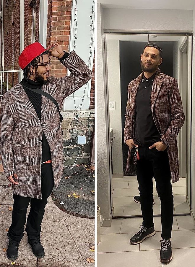 Springrain Men's Wool Blend Pea Coat Notched Collar Single Breasted Overcoat Warm Winter Trench Coat(Khaki-XS) - Image 4