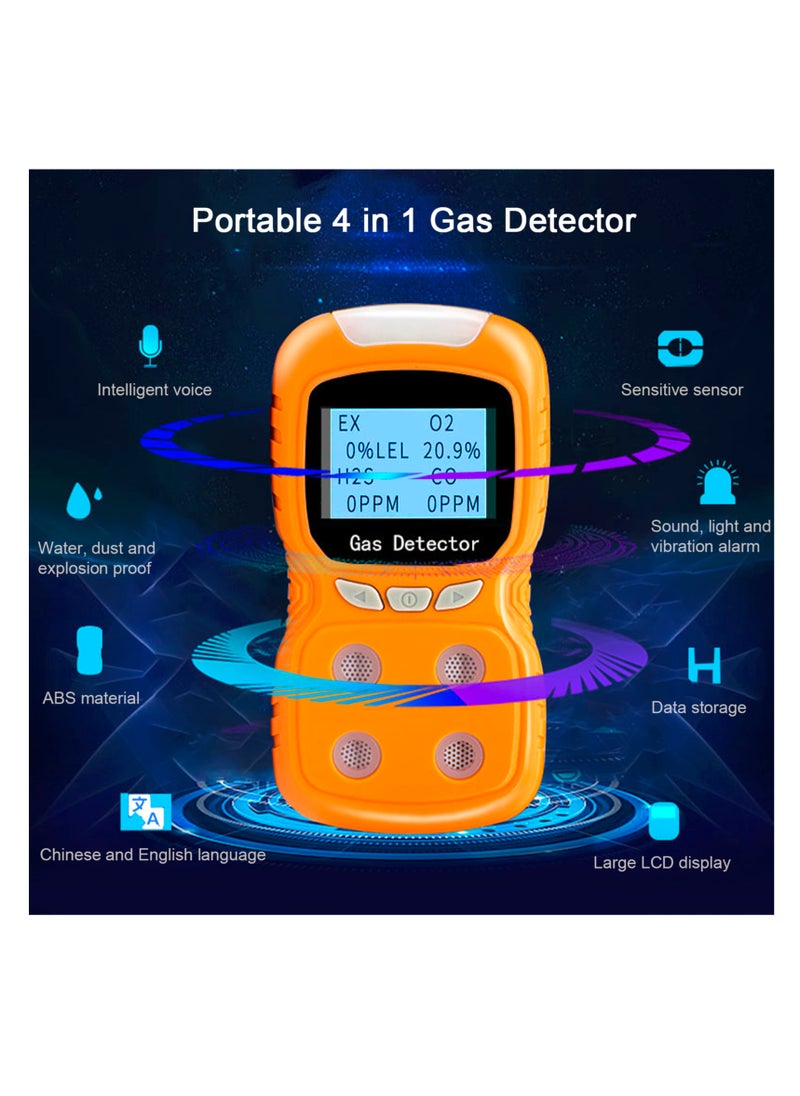 Aoresac 4-Gas Monitor Meter Tester Analyzer Portable Gas Detector CO Monitor Digital Toxic Gas Detector Rechargeable LCD Display Sound Light Vibration Alarm Air Quality Tester  - Image 2
