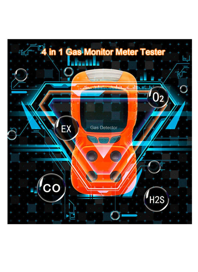 4-Gas Monitor Meter Tester Analyzer Portable Gas Detector CO Monitor Digital Toxic Gas Detector Rechargeable LCD Display Sound Light Vibration Alarm Air Quality Tester