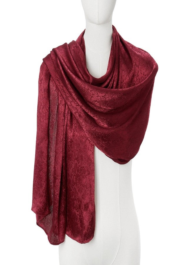 QIUTIMIY Silk Jacquard Shawl Wraps for Women, Solid Color Reversible Formal Pashmina Scarf Evening Dress Stole (Red) - Image 4