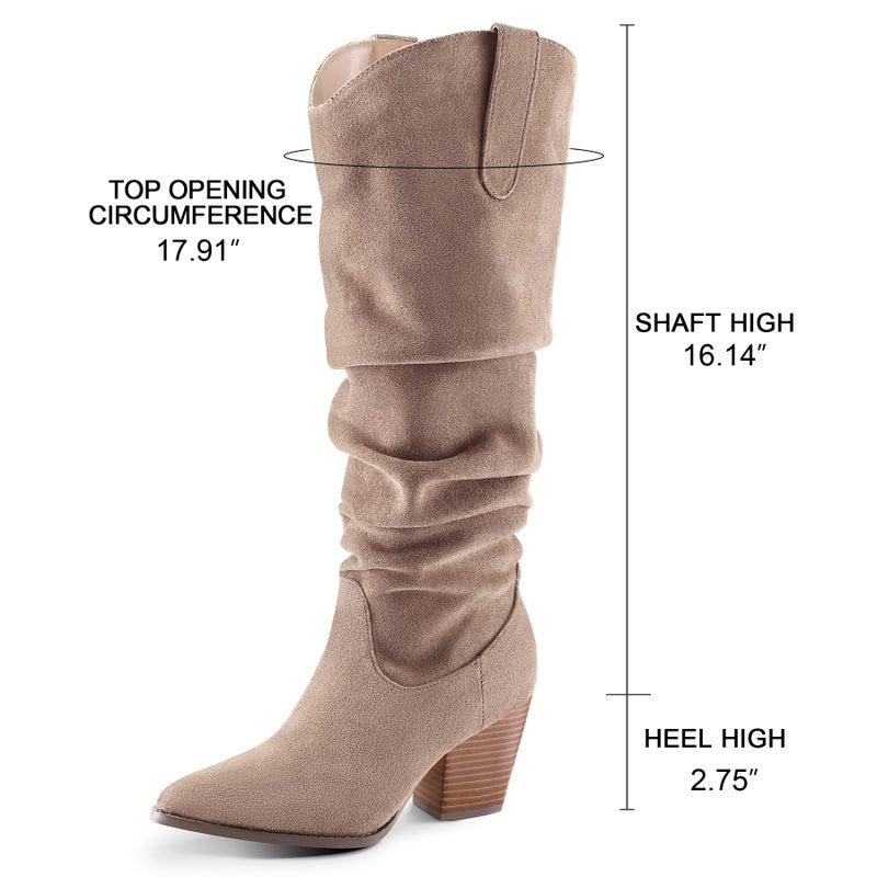 mysoft Women's Cowboy Knee-High Boots Pointed Toe Mid Chunky Heel Pull On Slouchy Boots with Zippers - Image 4