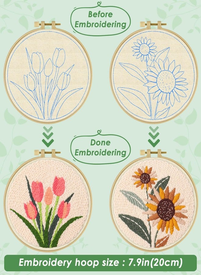 ERKOON Punch Needle Kit Adults Beginners, 2 Pcs DIY Easy Flower Embroidery Set for Starter Art Craft, Needling Punching Project with Patterns, Tools, Yarns, Hoop, Instruction (Sunflowers & Tulips) - Image 3