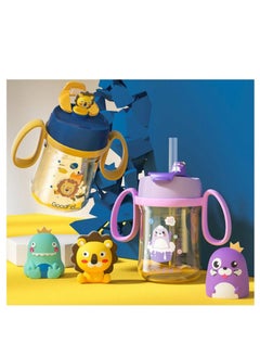 Generic Kids Water Bottle with Straw, 350ML Measurement Handle BPA-Free for School, Children's Suction Nozzle Plastic Scale Cup Portable Pop Up Cover Learning Drinking Straw  - Image 3