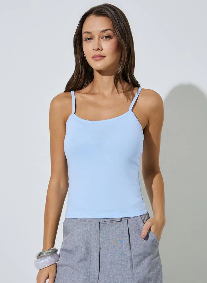 ستايلي Fitted Solid Scoop Neck Strappy Tank