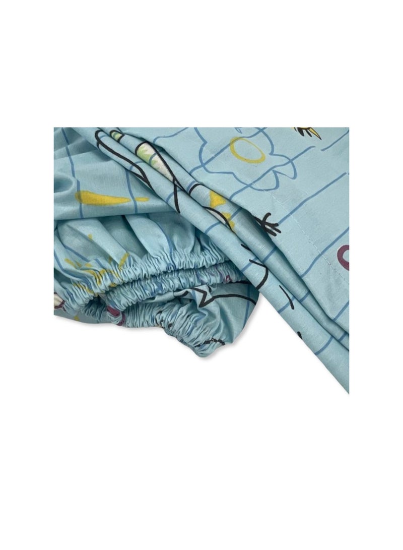 اوركيدز ملاءة سرير قطنية – لون أزرق فاتح بنقشة حيوانات - Image 2