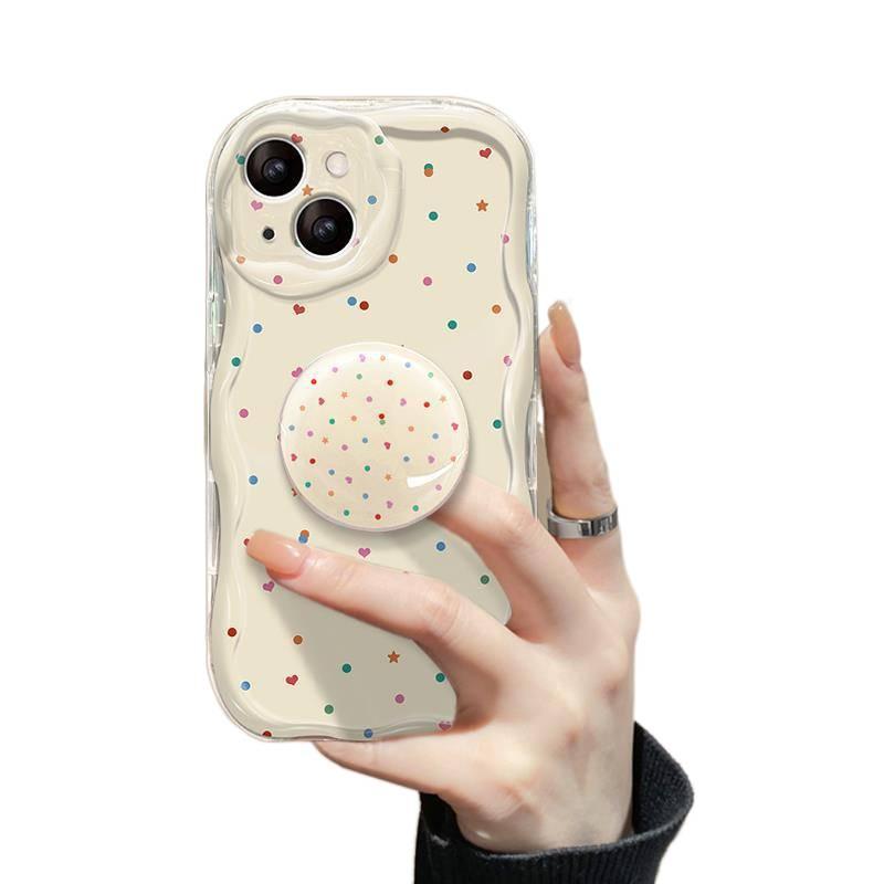 غطاء واقي بسيليكون لـ iPhone 14 / 14 Plus / 14 Pro / 14 Pro Max باللون بني بوظيفة حامل من السيليكون مع حامل قائم ونقشة منقطة مع مقاوم للصدمات مع حماية من السقوط للمدرسة للهدايا - Image 5
