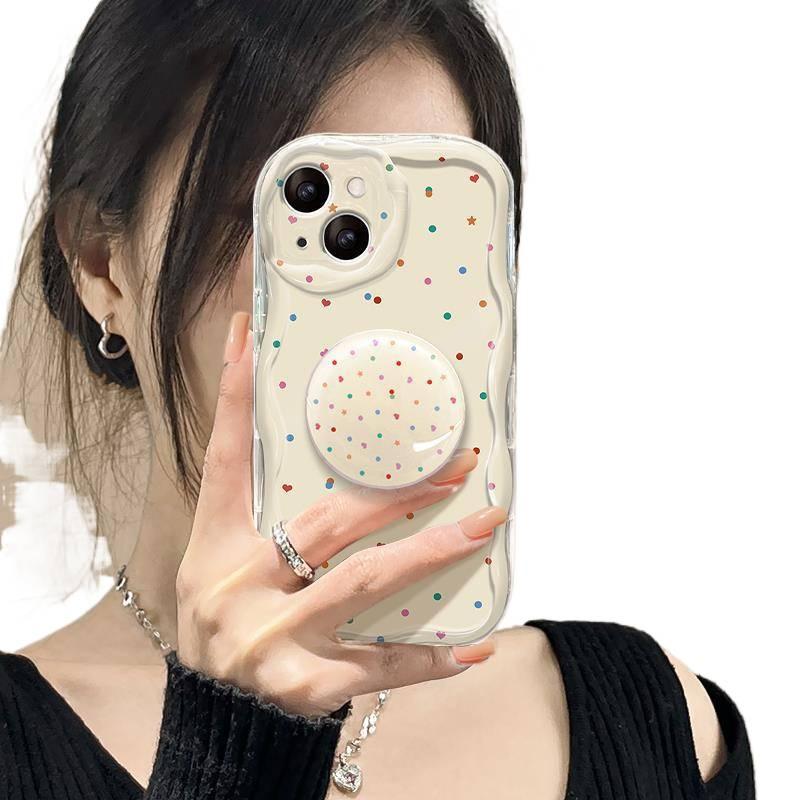غطاء واقي بسيليكون لـ iPhone 14 / 14 Plus / 14 Pro / 14 Pro Max باللون بني بوظيفة حامل من السيليكون مع حامل قائم ونقشة منقطة مع مقاوم للصدمات مع حماية من السقوط للمدرسة للهدايا - Image 2