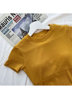 ALO Seamless Ribbed Crop Top with Chest Pads - Breathable Slim-Fit Round Neck Yoga T-Shirt for Summer Fitness