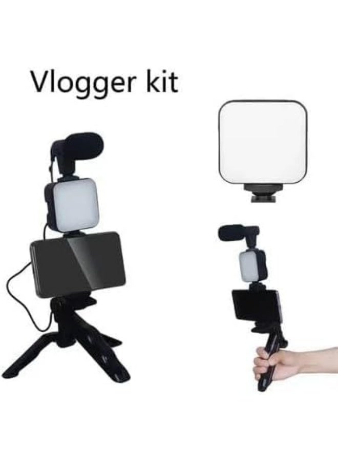 This mobile phone holder and video maker comes with a microphone and lighting, and is easy to carry and use. - Image 1